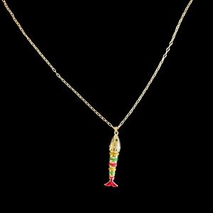 NWT - 18k Gold Fish Pendant Necklace Red Tail